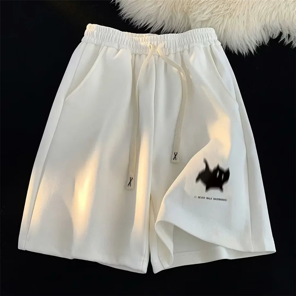 Oversized Shorts Women Gaussian Blur Scares Kittens Print Short Y2K Street Couple Five-Point Elastic High Waist Basketball Short