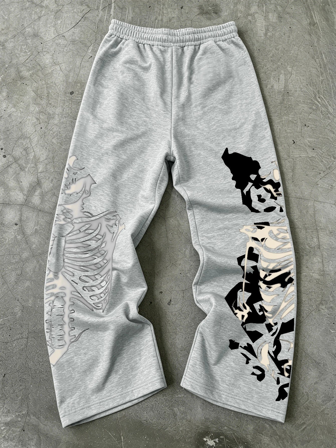 Men's Gothic Skeleton Ribcage Graphic Baggy Sweatpants - Stylish Loose Fit Drawstring Joggers in Black and Grey