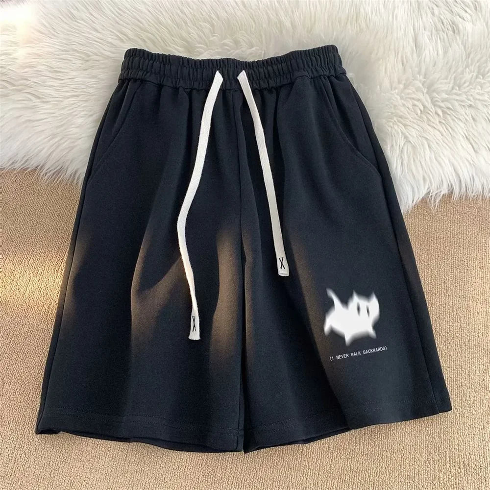 Oversized Shorts Women Gaussian Blur Scares Kittens Print Short Y2K Street Couple Five-Point Elastic High Waist Basketball Short