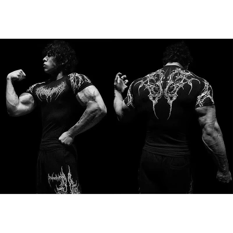Y2K Rashguard Men'S Fitness Gym Sports T-Shirt Compression Shirt Quick Dry Breathable Moisture Wicking MMA Boxing Jogging Print