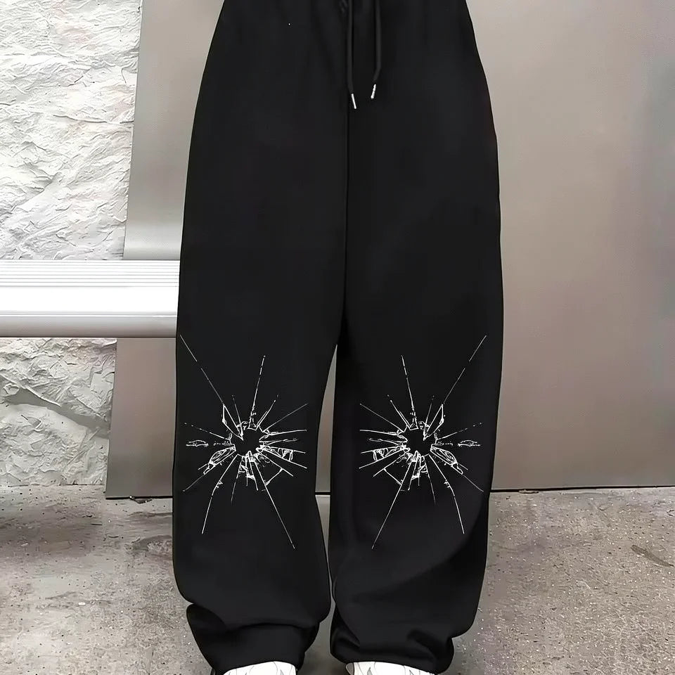Y2K Gothic Dragon Print Loose Wide Leg Sweatpants Drawstring Trousers Unisex Casual Streetwear Sports Joggers Pants Wear