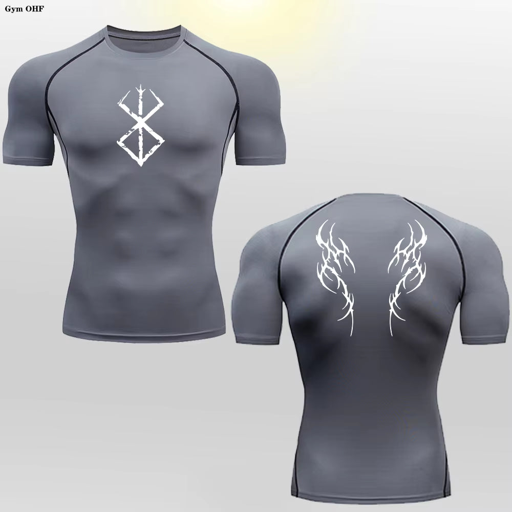 Anime Y2K Solid 180 Grams Breathable Moisture Wicking Men'S Gym Running T-Shirt Compression Workout Muscle Fitness Clothing