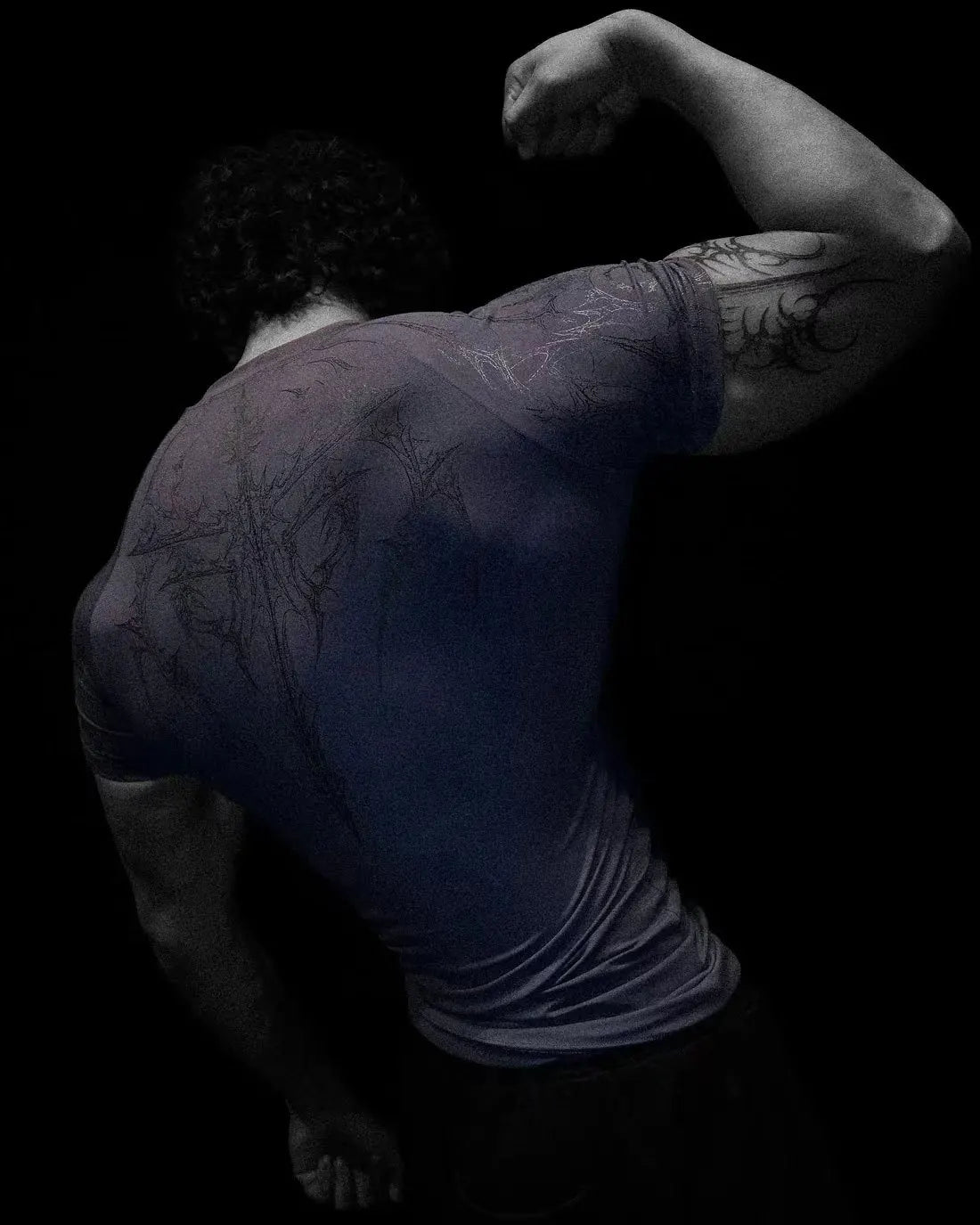 New Summer GYM T-Shirt Men'S Gothic Print Muscle Tee High Elasticity and Quick Drying Exercise for Bodybuilding Training T-Shirt