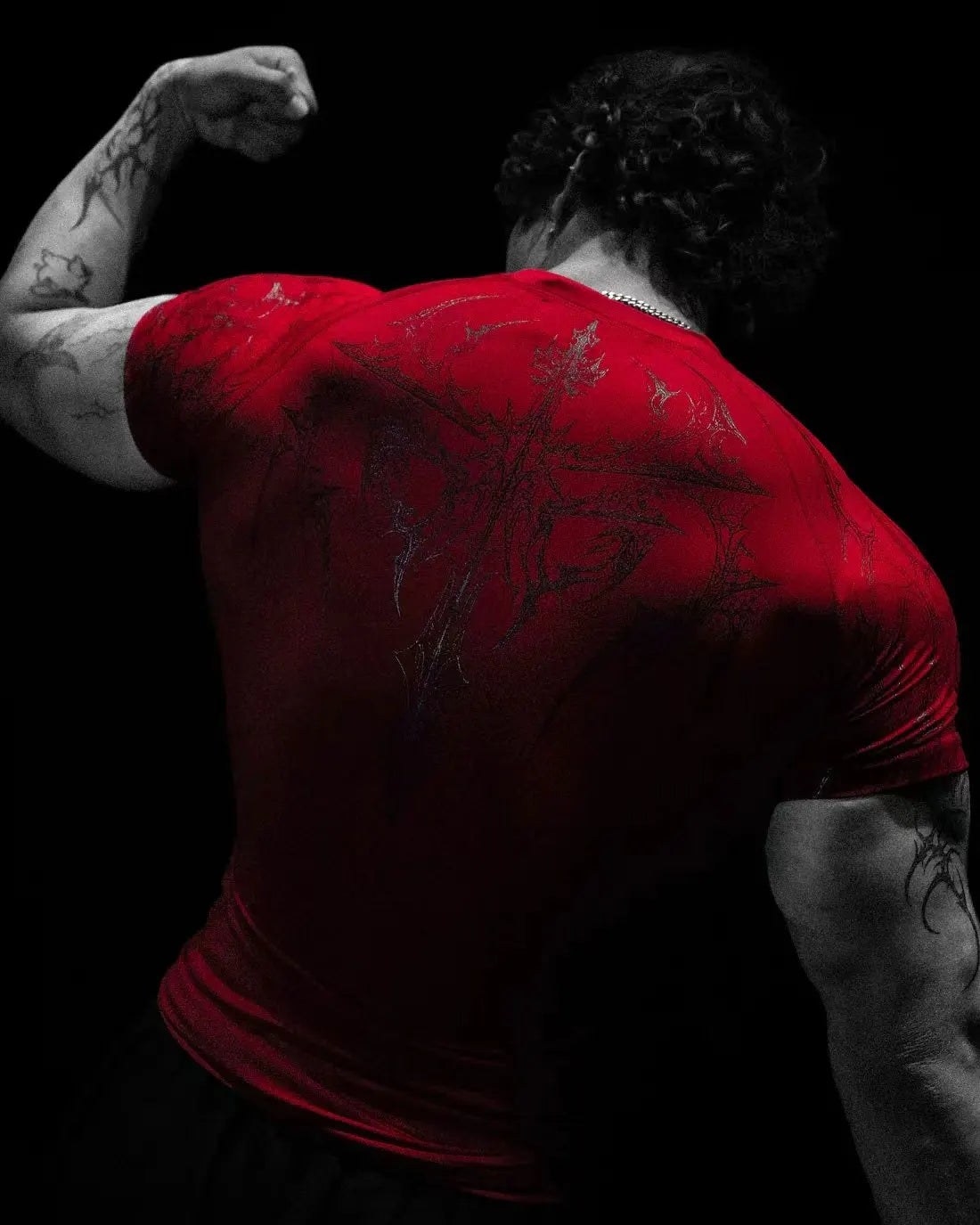 New Summer GYM T-Shirt Men'S Gothic Print Muscle Tee High Elasticity and Quick Drying Exercise for Bodybuilding Training T-Shirt