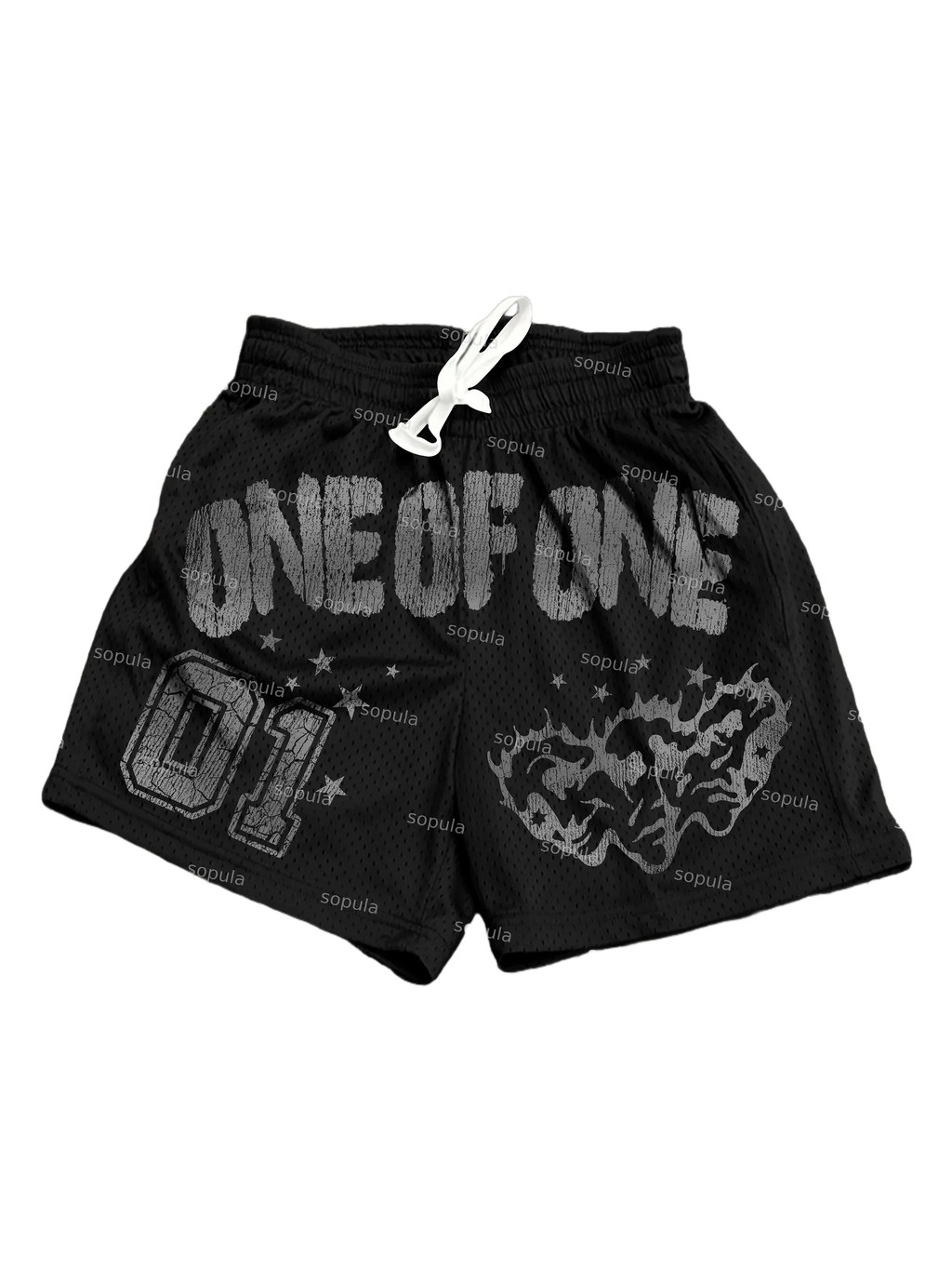 Summer Hot Trend Vintage Cracked Skull Star Print Mesh Basketball Shorts Quick Dry White Drawstring Streetwear Five Point Shorts