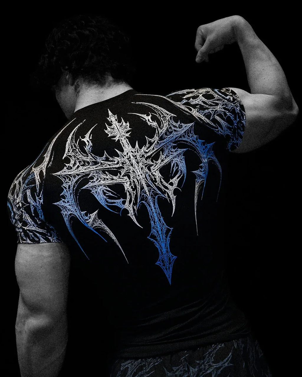 New Summer GYM T-Shirt Men'S Gothic Print Muscle Tee High Elasticity and Quick Drying Exercise for Bodybuilding Training T-Shirt