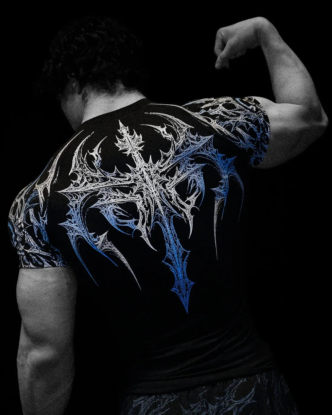 New Summer GYM T-Shirt Men'S Gothic Print Muscle Tee High Elasticity and Quick Drying Exercise for Bodybuilding Training T-Shirt