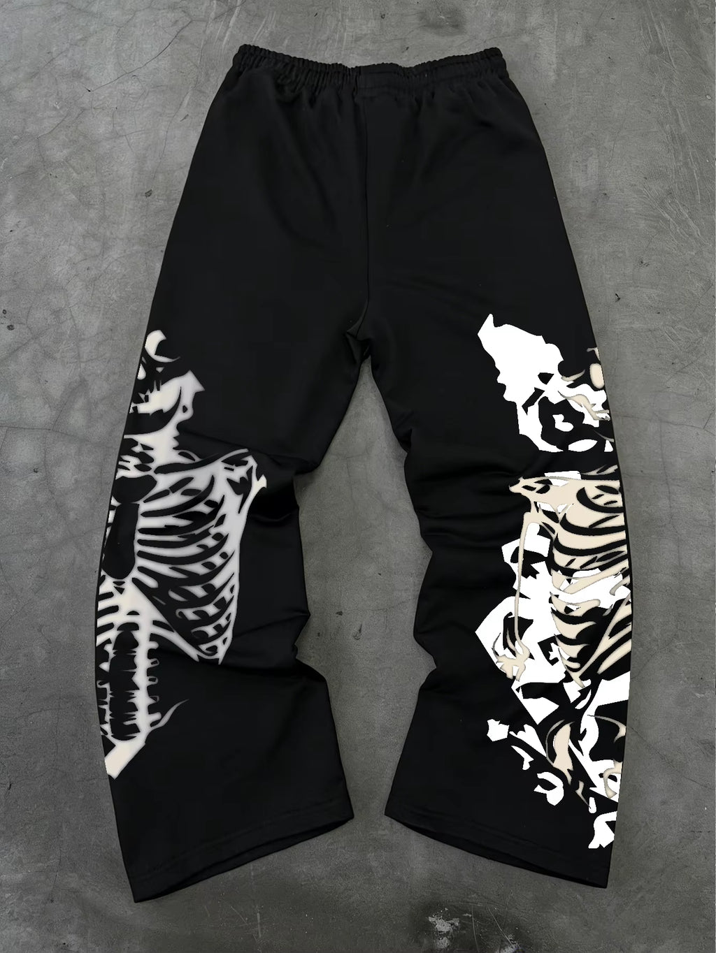 Men's Gothic Skeleton Ribcage Graphic Baggy Sweatpants - Stylish Loose Fit Drawstring Joggers in Black and Grey