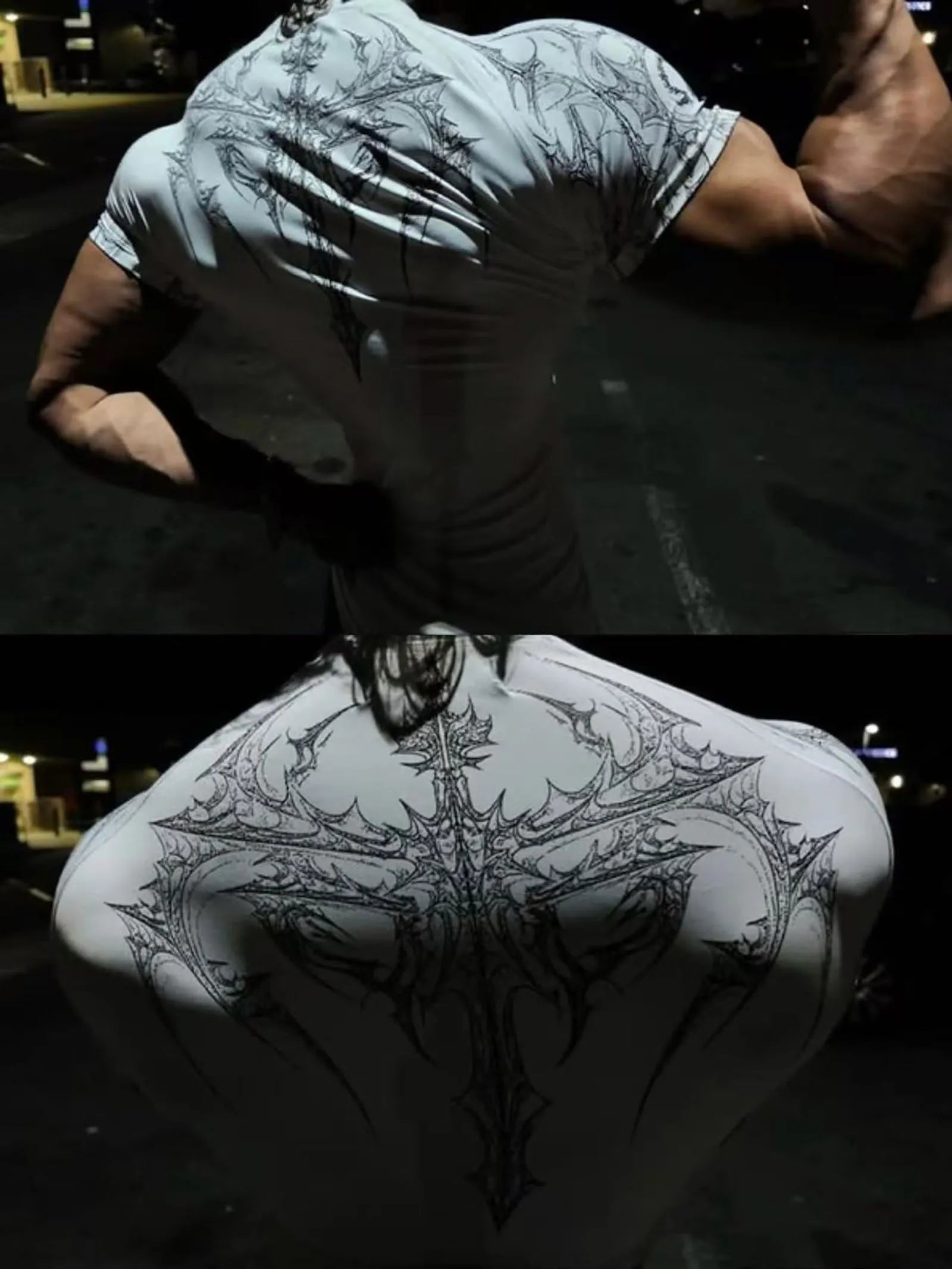 New Summer GYM T-Shirt Men'S Gothic Print Muscle Tee High Elasticity and Quick Drying Exercise for Bodybuilding Training T-Shirt