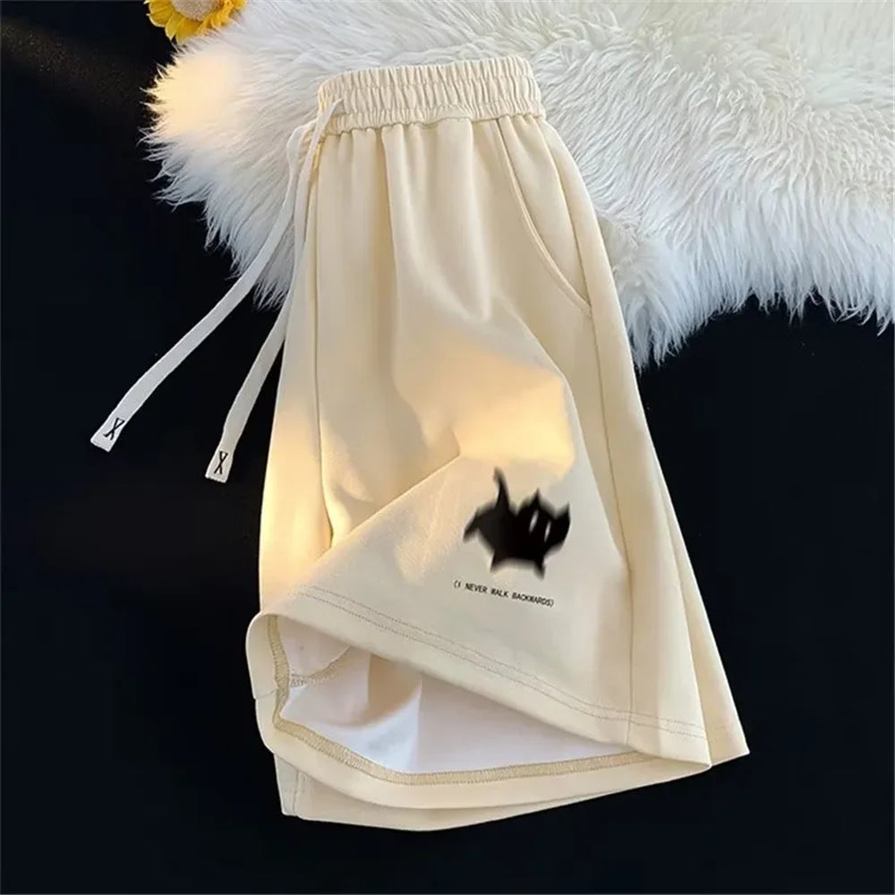 Oversized Shorts Women Gaussian Blur Scares Kittens Print Short Y2K Street Couple Five-Point Elastic High Waist Basketball Short